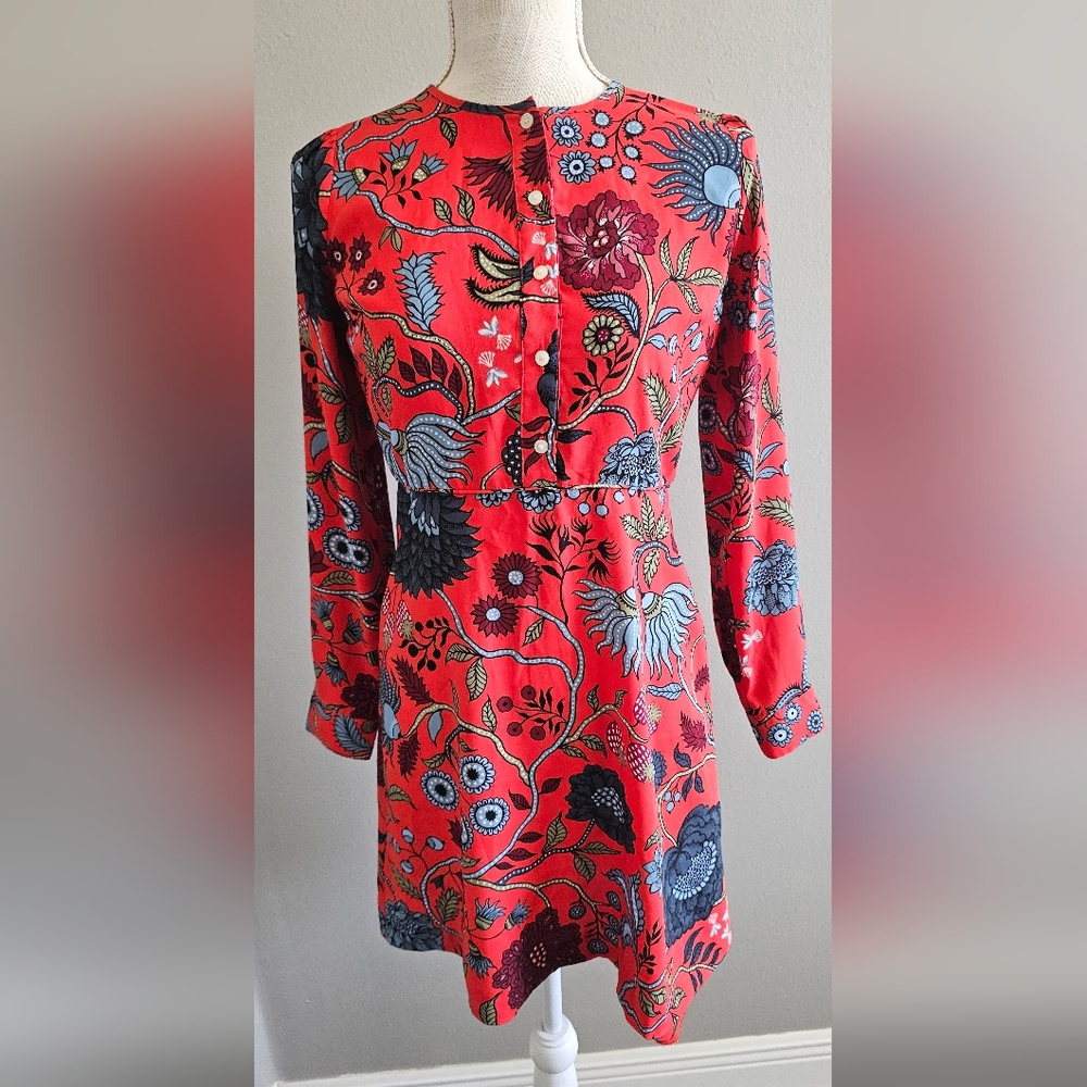 LOFT Red and Blue Floral Long Sleeve Dress